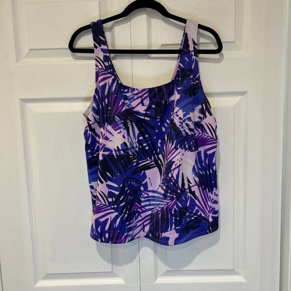LL Bean 18W Tankini Swimsuit Top Purple Black Slimming Cruise Beach UPF 50+ - Picture 2 of 8